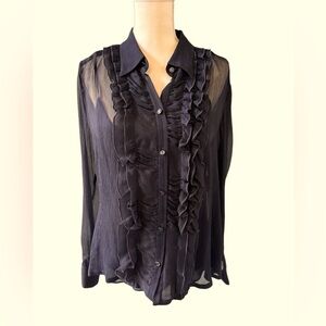 2 piece Escada silk navy blue ruffled blouse sizer 42 (12)